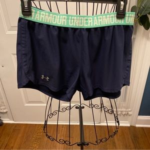 Host Pick!! Under Armour Womens Play Up Shorts Navy Mint Green Small S Ladies